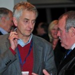 Dr Andy West (left), now Vice-Chancellor of Lincoln University, caught up with Owen Poole, Alliance Group chairman. (Photo B+LNZ)