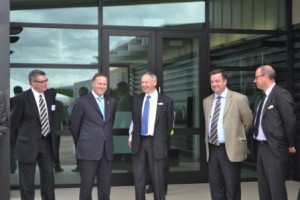 Pictured at the Te Aroha opening are (left to right): local MP Scott Simpson; John Key; Eoin Garden chairman Silver Fern Farms; Keith Cooper, chief executive Silver Fern Farms; Kevin Winders, chief operating officer Silver Fern Farms.